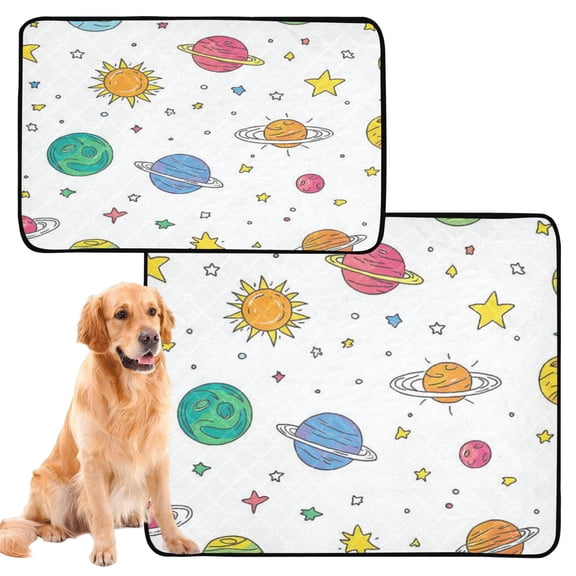 Washable Pet Pee Pads with Super Absorbent Reusable Training Pads for Dogs & Cats Cartoon Solar System