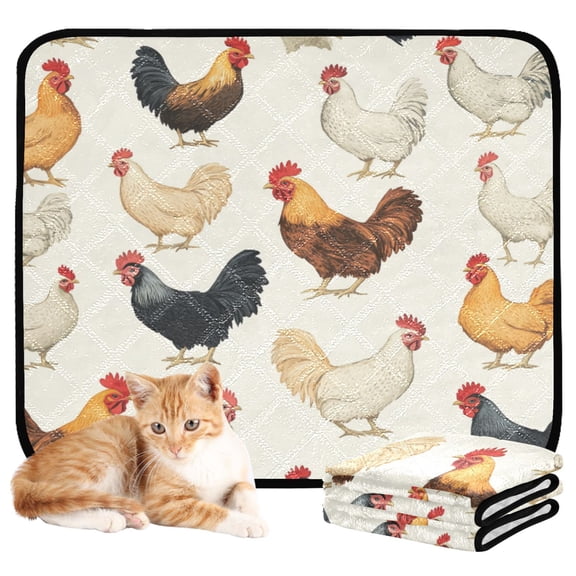 Washable Pet Pee Pads with Super Absorbent Reusable Training Pads for Dogs & Cats Chickens Pattern