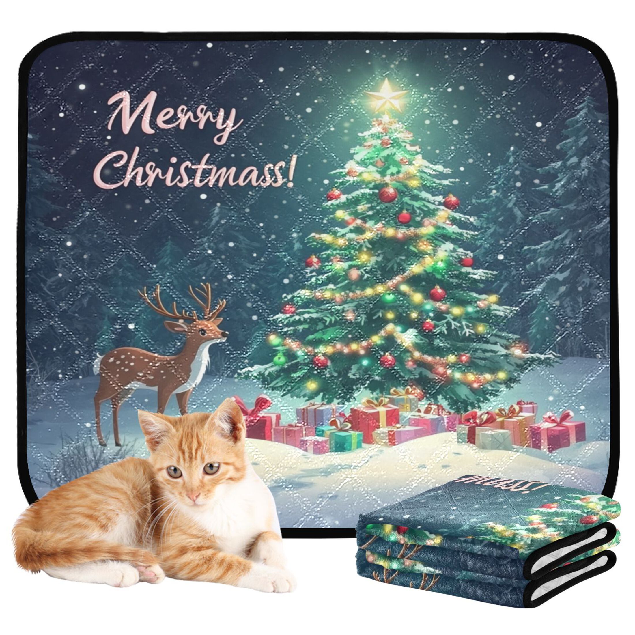 Washable Pet Pee Pads with Super Absorbent Reusable Training Pads for Dogs & Cats Christmas Rree Decorated with Colored Lights