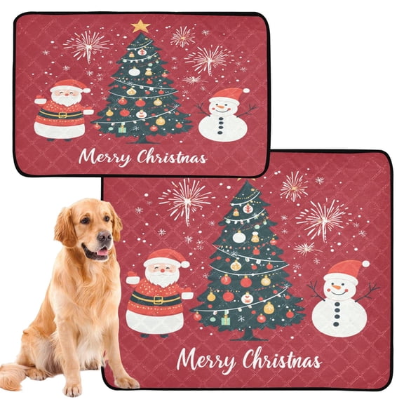 Washable Pet Pee Pads with Super Absorbent Reusable Training Pads for Dogs & Cats Christmas Tree with Icons