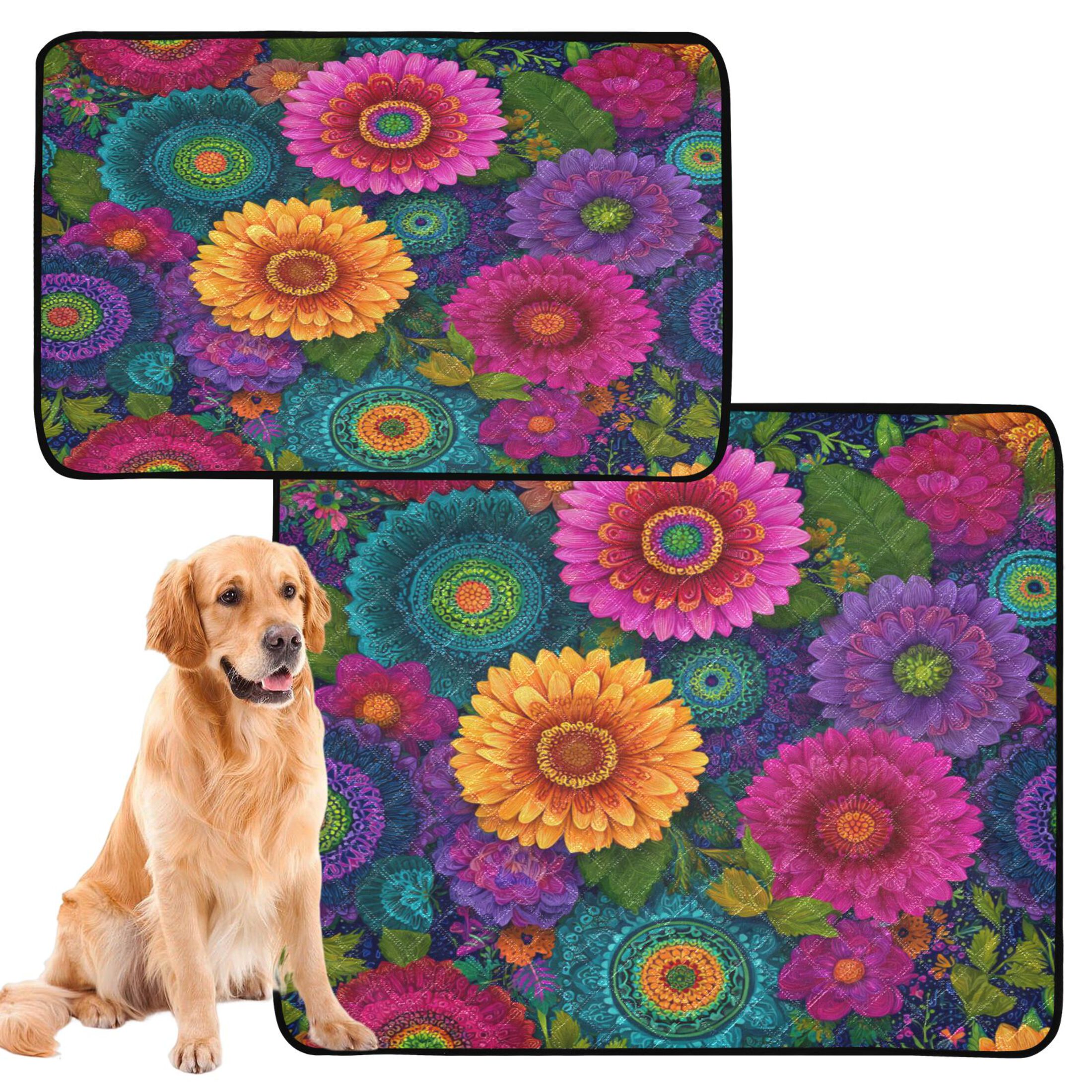 Washable Pet Pee Pads with Super Absorbent Reusable Training Pads for Dogs & Cats Colorful Blooming Flowers