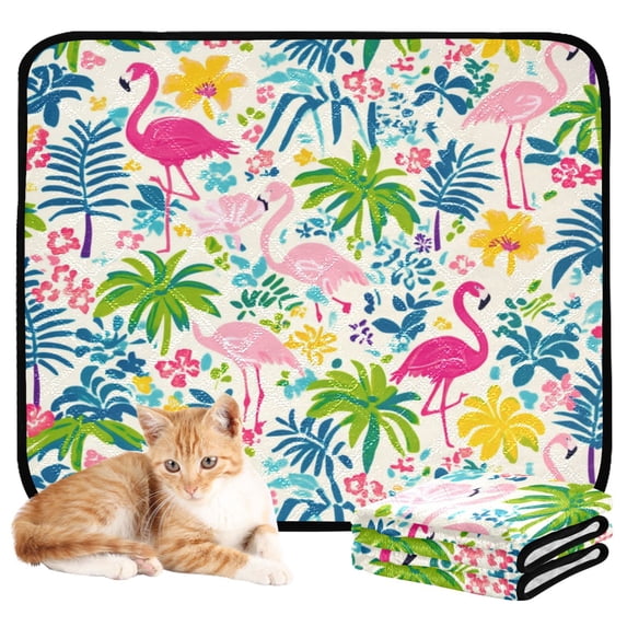 Washable Pet Pee Pads with Super Absorbent Reusable Training Pads for Dogs & Cats Colorful Flamingo Pattern