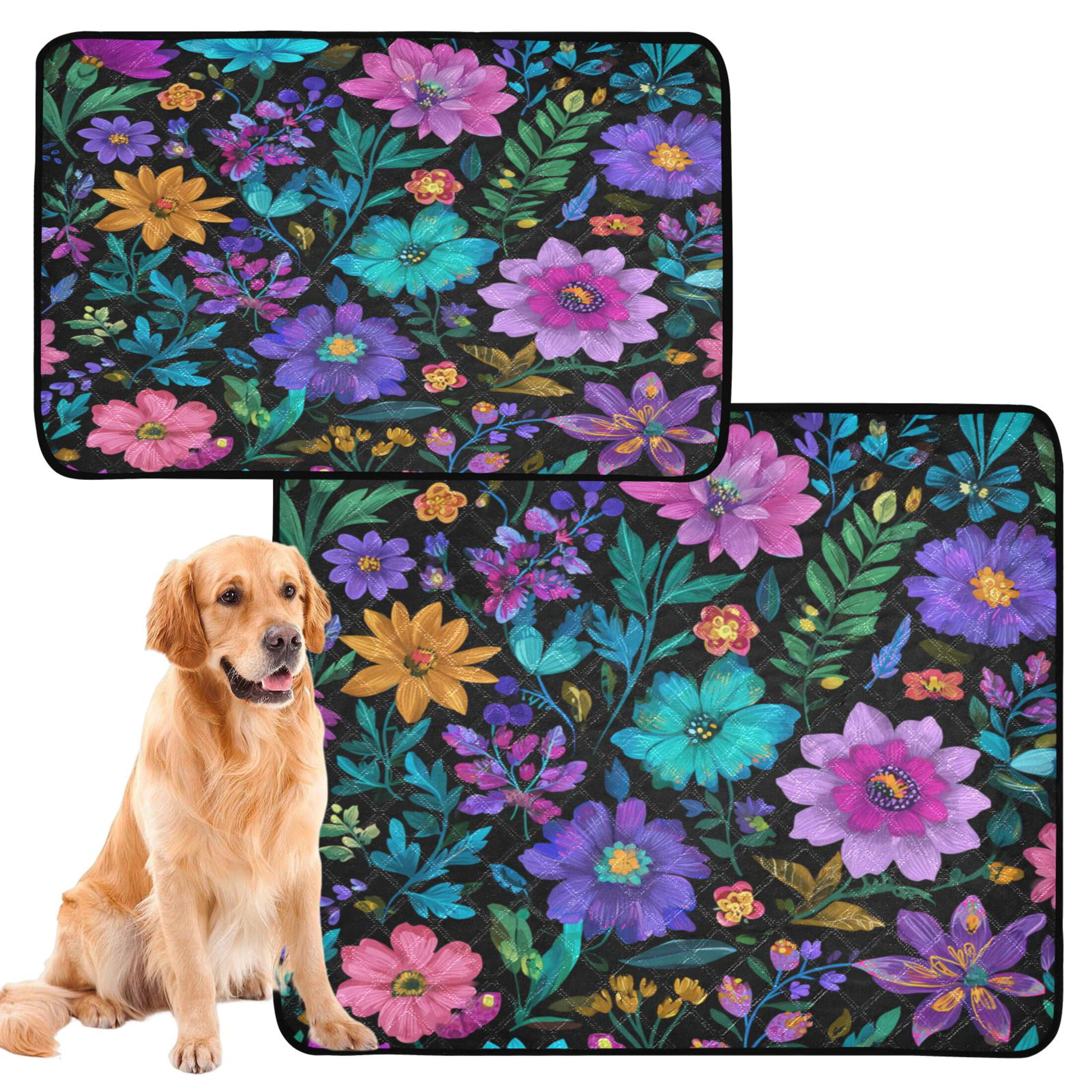 Washable Pet Pee Pads with Super Absorbent Reusable Training Pads for Dogs & Cats Colorful Flowers and Vines