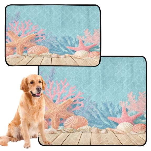 Washable Pet Pee Pads with Super Absorbent Reusable Training Pads for Dogs & Cats Colorful Starfish and Seashells