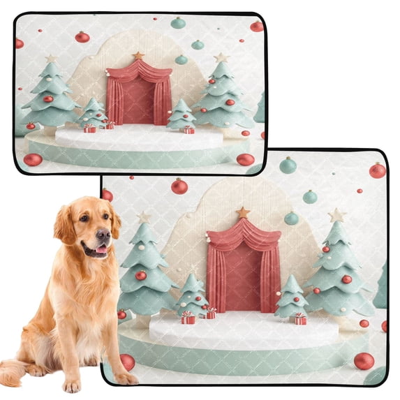 Washable Pet Pee Pads with Super Absorbent Reusable Training Pads for Dogs & Cats Cute Christmas Podium Scene