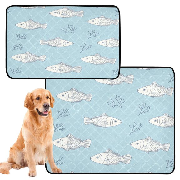 Washable Pet Pee Pads with Super Absorbent Reusable Training Pads for Dogs & Cats Cute Fish Pattern