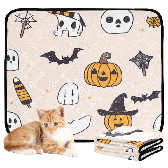 Washable Pet Pee Pads with Super Absorbent Reusable Training Pads for Dogs & Cats Cute Halloween Icons Pattern