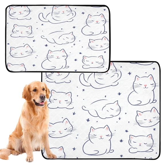 Washable Pet Pee Pads with Super Absorbent Reusable Training Pads for Dogs & Cats Cute White Cat