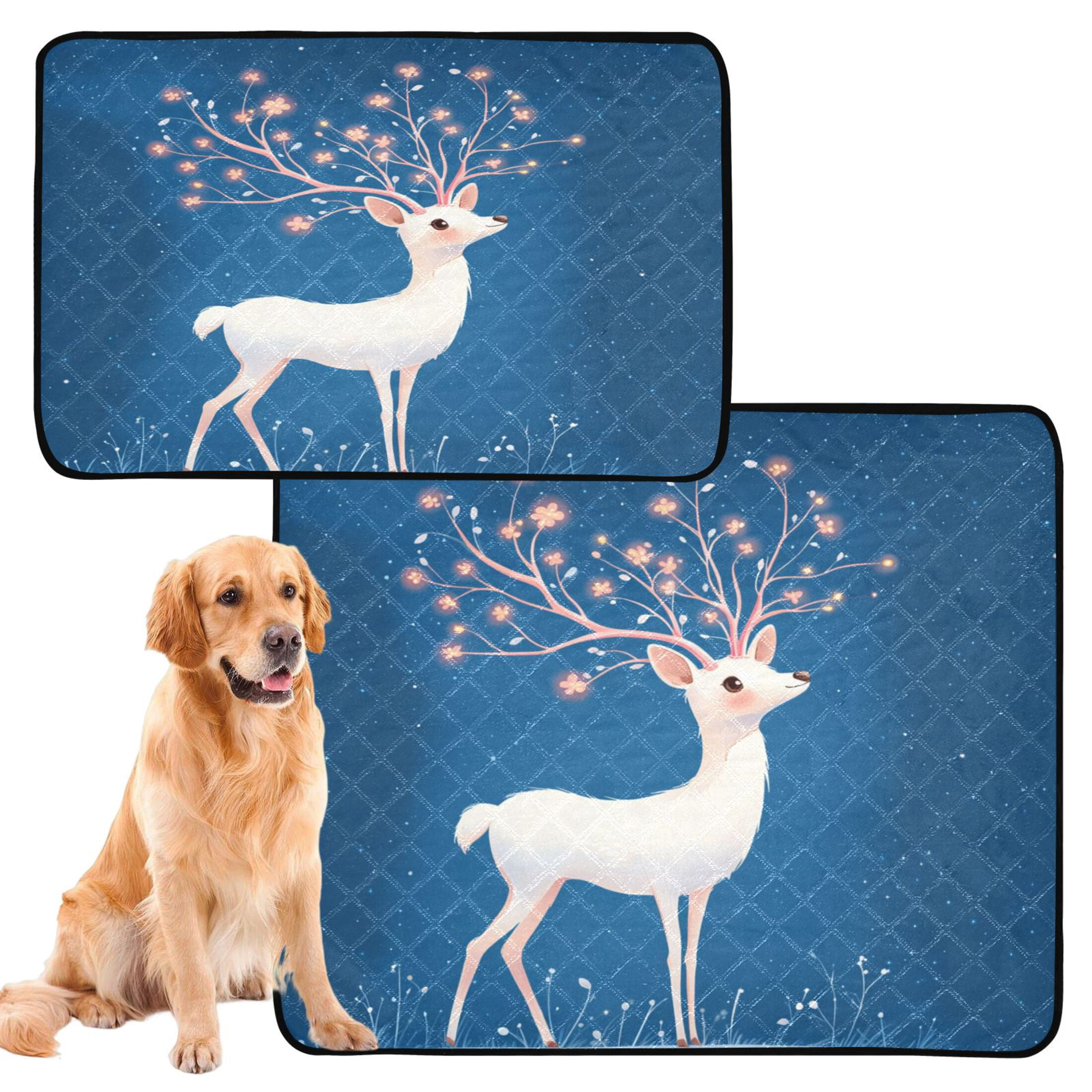 Washable Pet Pee Pads with Super Absorbent Reusable Training Pads for Dogs & Cats Cute White Deers