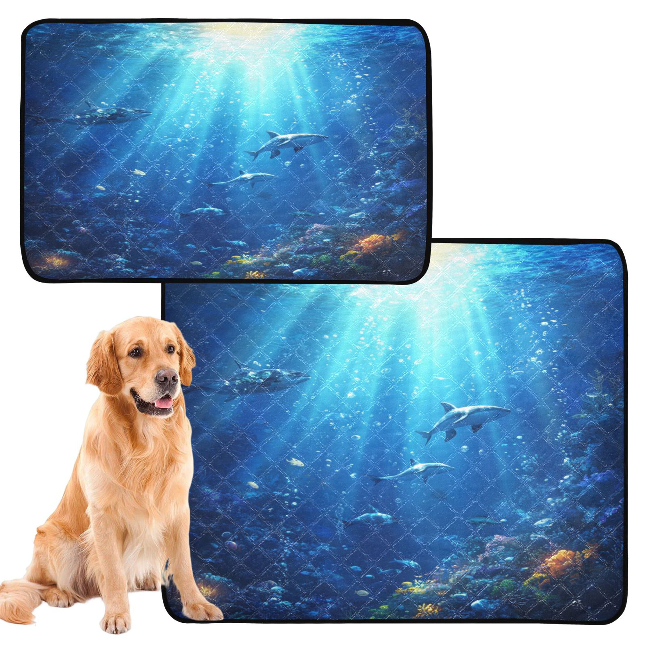 Washable Pet Pee Pads with Super Absorbent Reusable Training Pads for Dogs & Cats Deep Blue Ocean