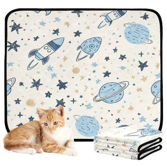 Washable Pet Pee Pads with Super Absorbent Reusable Training Pads for Dogs & Cats Doodle Space-themed Elements