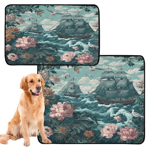 Washable Pet Pee Pads with Super Absorbent Reusable Training Pads for Dogs & Cats Elegant Nautical Scene