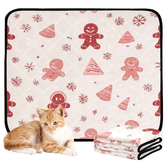 Washable Pet Pee Pads with Super Absorbent Reusable Training Pads for Dogs & Cats Gingerbread Men Pattern