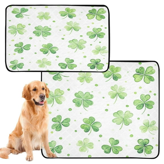 Washable Pet Pee Pads with Super Absorbent Reusable Training Pads for Dogs & Cats Green Shamrock Leaves