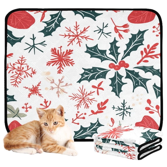 Washable Pet Pee Pads with Super Absorbent Reusable Training Pads for Dogs & Cats Holly Leaves and Snowflakes