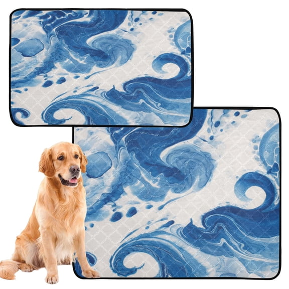 Washable Pet Pee Pads with Super Absorbent Reusable Training Pads for Dogs & Cats Indigo Blue Tie-dye Pattern