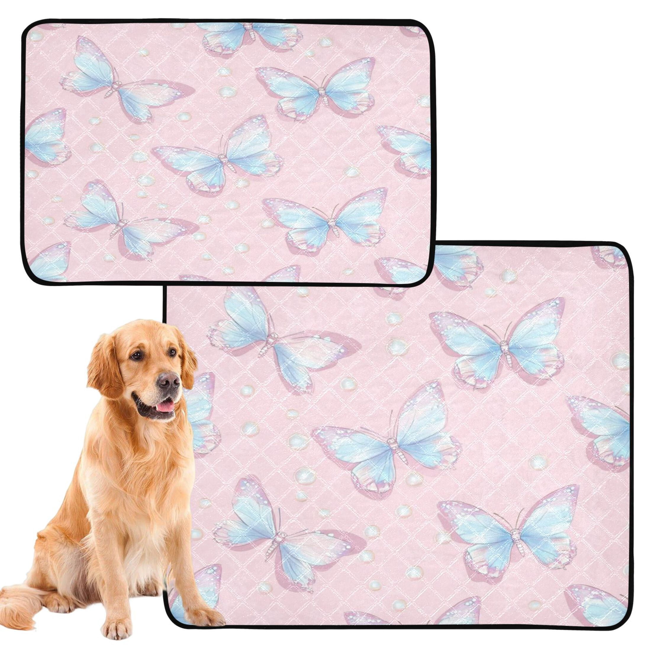 Washable Pet Pee Pads with Super Absorbent Reusable Training Pads for Dogs & Cats Light Blue Butterflies
