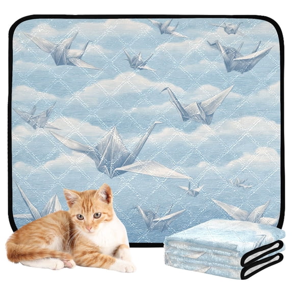 Washable Pet Pee Pads with Super Absorbent Reusable Training Pads for Dogs & Cats Light Blue Paper Cranes