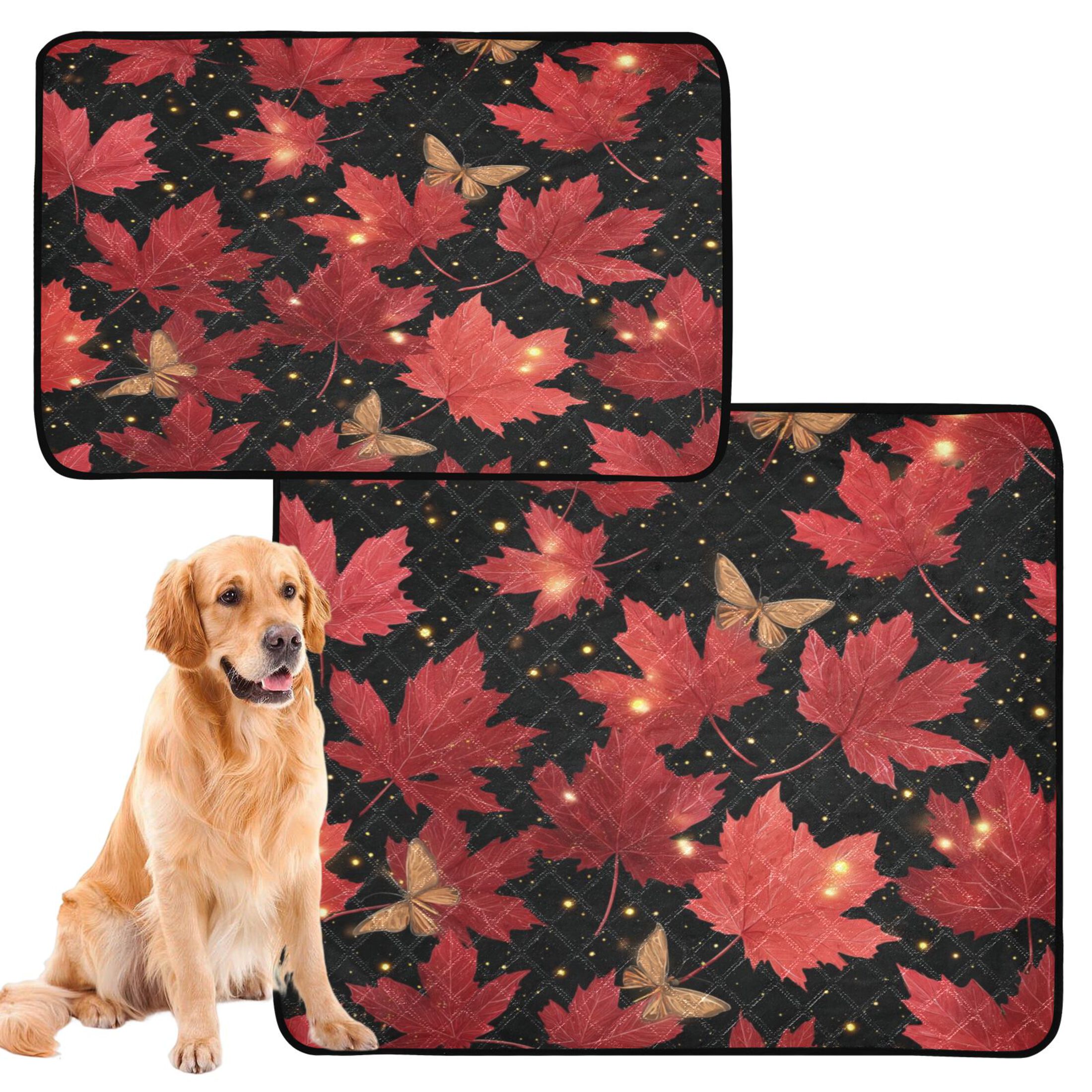 Washable Pet Pee Pads with Super Absorbent Reusable Training Pads for Dogs & Cats Maple Leaves and Fireflies