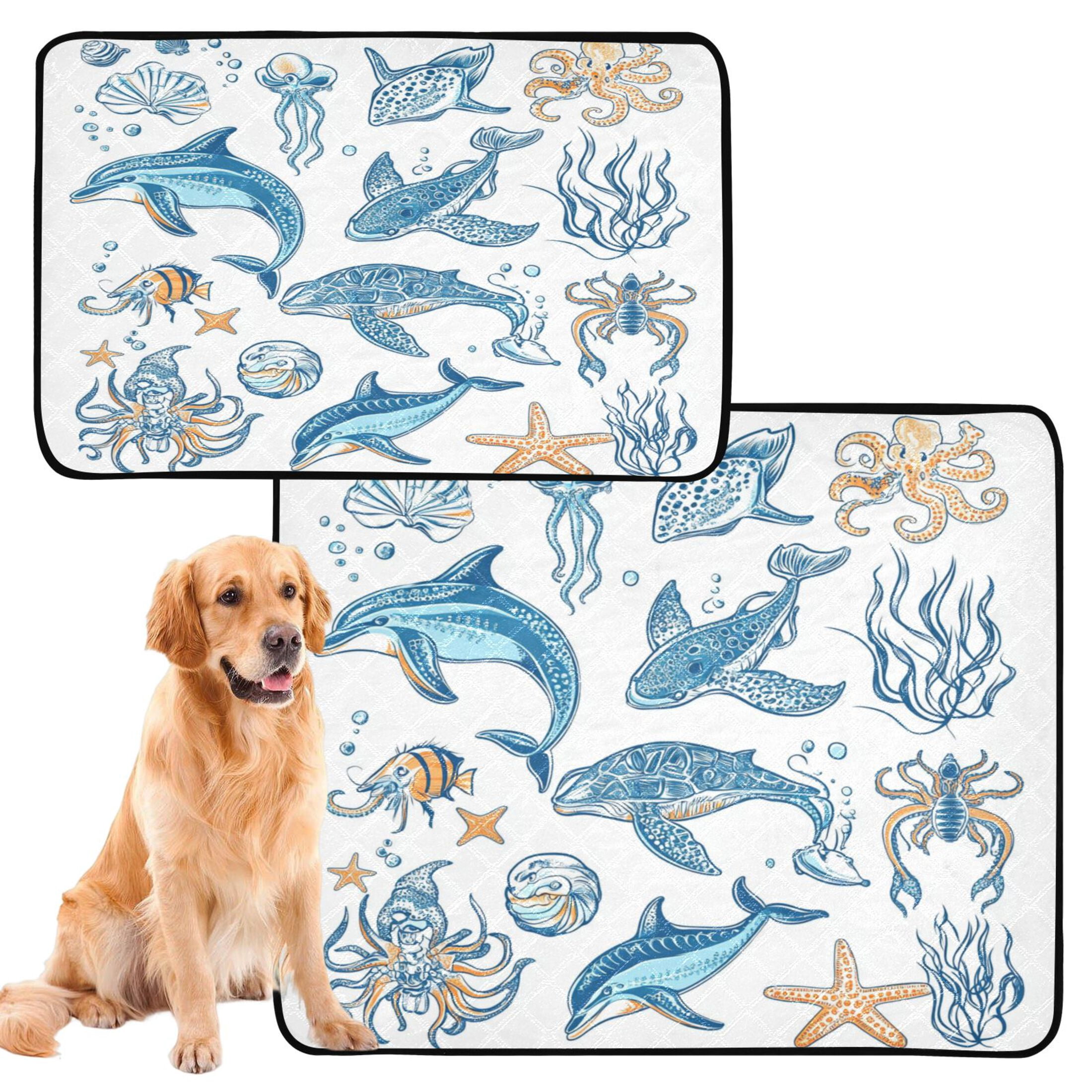 Washable Pet Pee Pads with Super Absorbent Reusable Training Pads for Dogs & Cats Ocean-themed Pattern