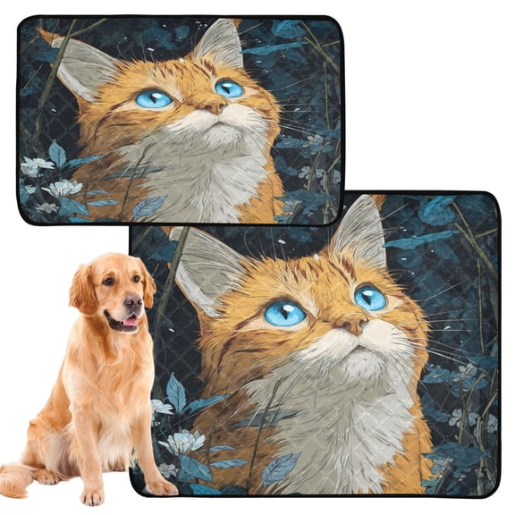 Washable Pet Pee Pads with Super Absorbent Reusable Training Pads for Dogs & Cats Orange Cat with Blue Eyes