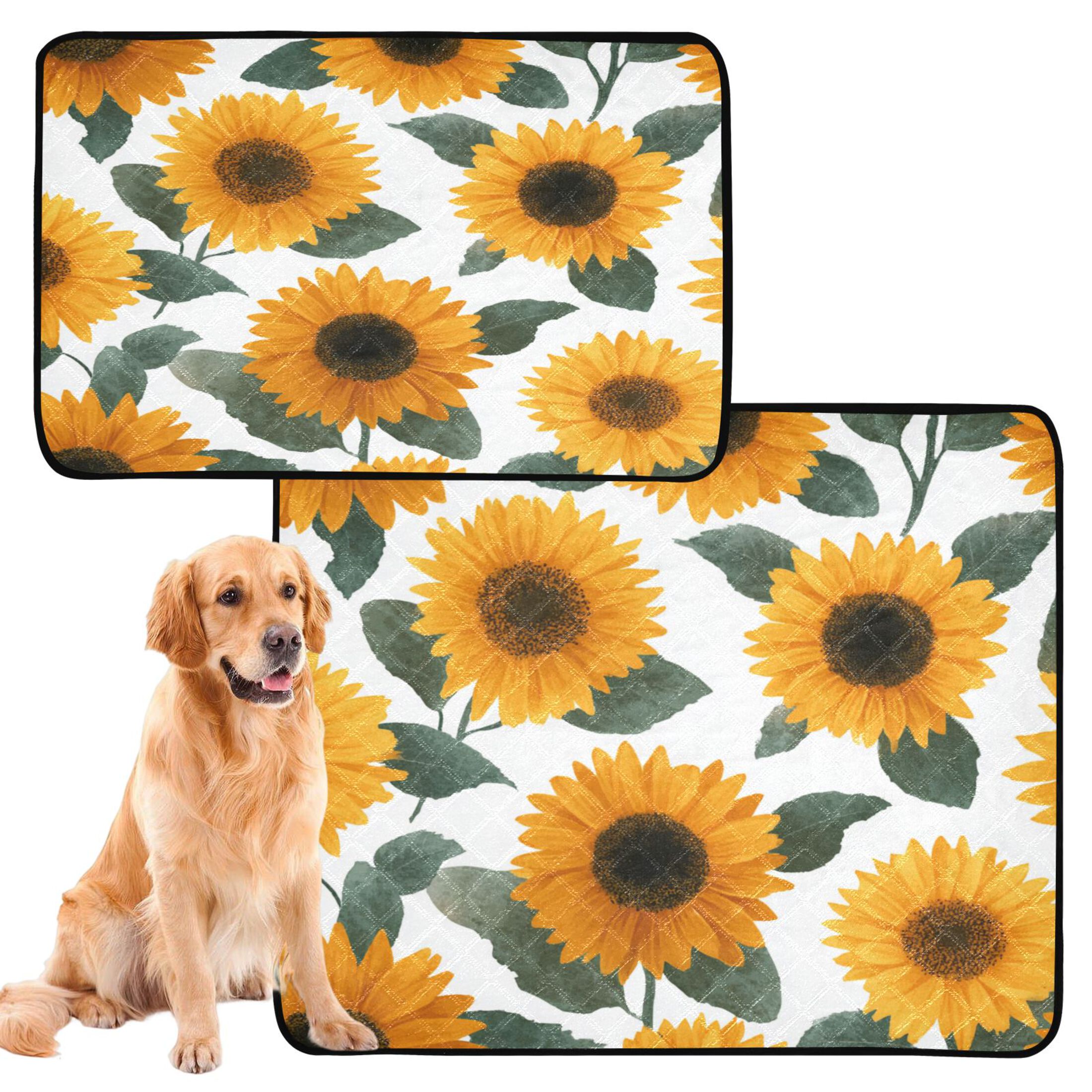 Washable Pet Pee Pads with Super Absorbent Reusable Training Pads for Dogs & Cats Orange Sunflowers