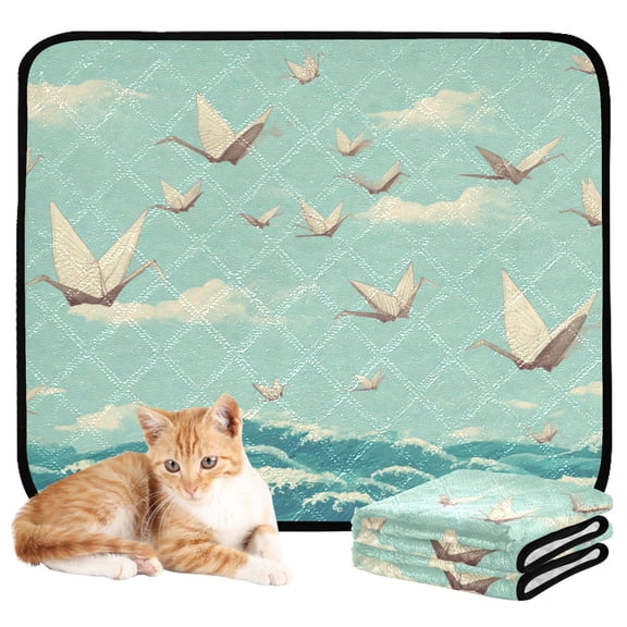 Washable Pet Pee Pads with Super Absorbent Reusable Training Pads for Dogs & Cats Paper Cranes Pattern