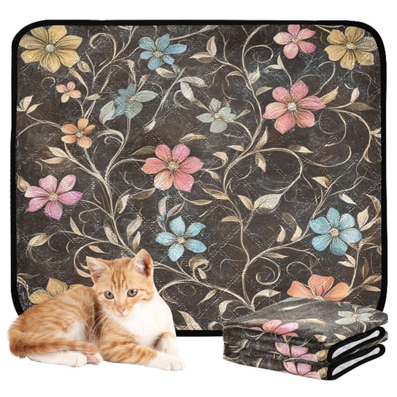 Washable Pet Pee Pads with Super Absorbent Reusable Training Pads for Dogs & Cats Pastel Flowers and Vines Pattern