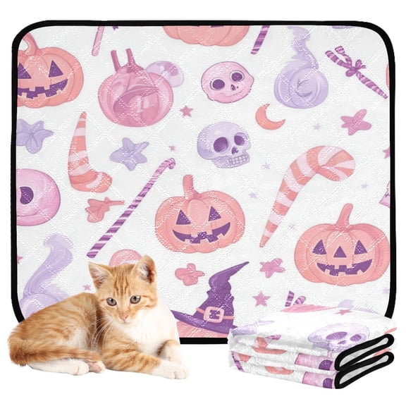 Washable Pet Pee Pads with Super Absorbent Reusable Training Pads for Dogs & Cats Pastel Pink Halloween Icons