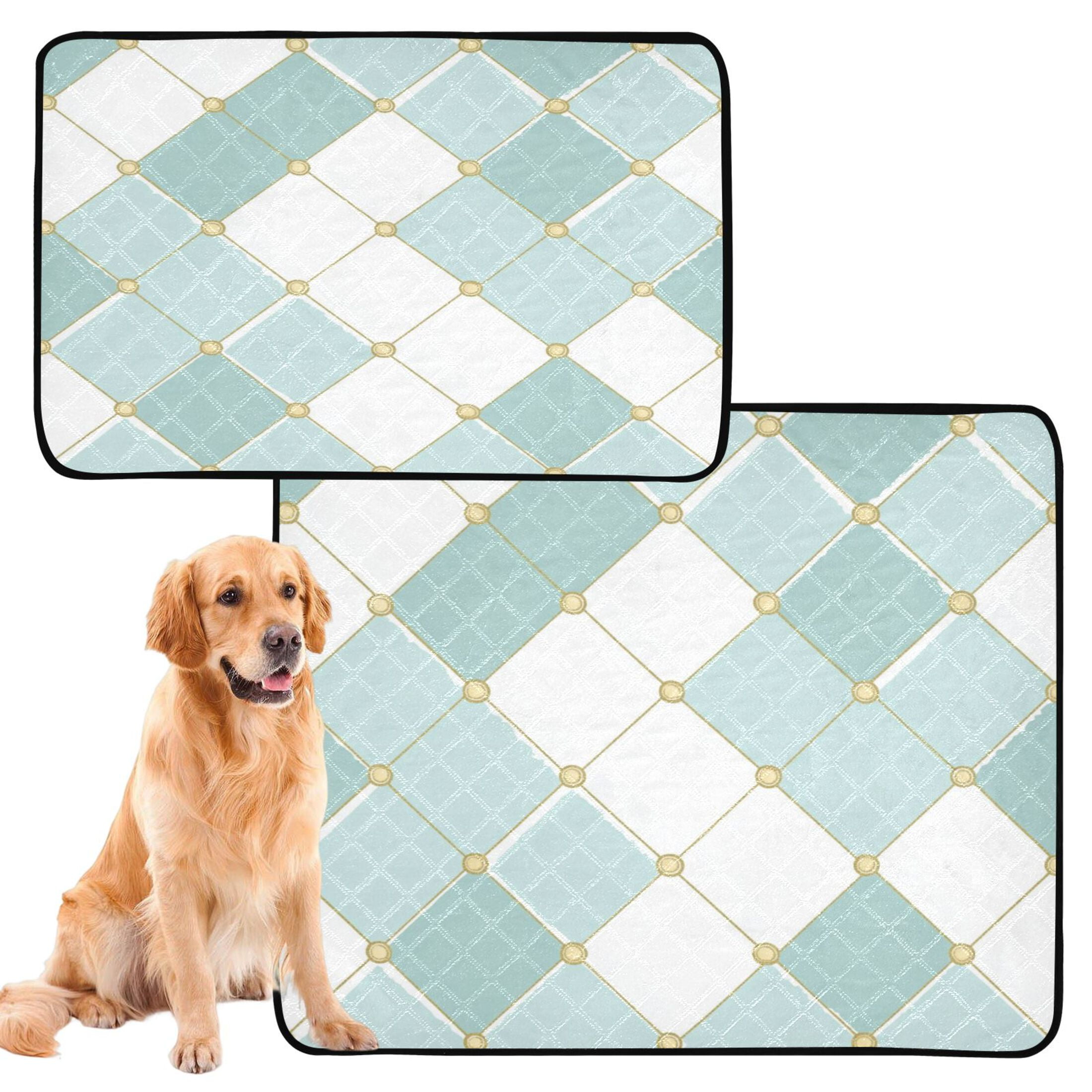 Washable Pet Pee Pads with Super Absorbent Reusable Training Pads for Dogs & Cats Pastel Teal Diamond Plaid