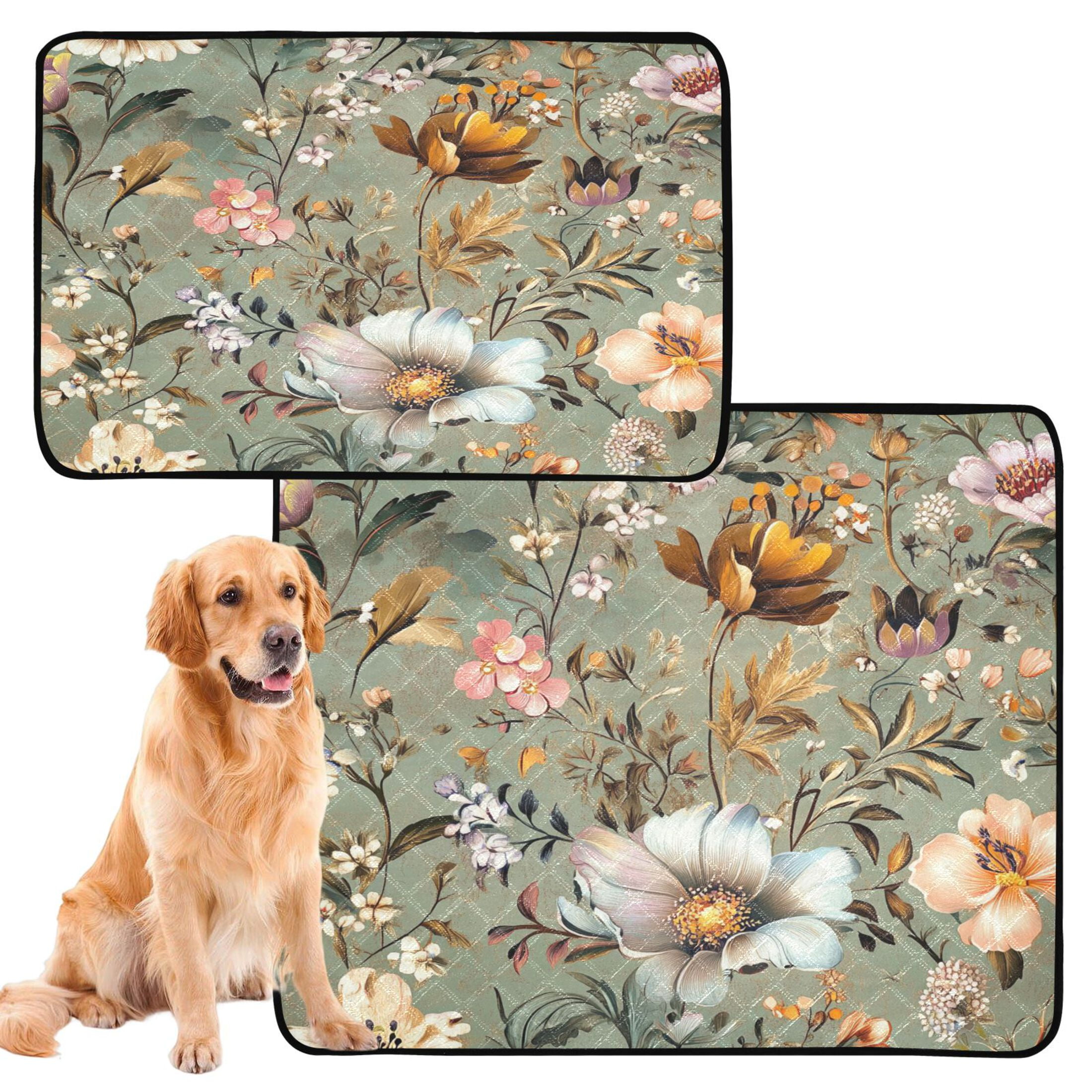 Washable Pet Pee Pads with Super Absorbent Reusable Training Pads for Dogs & Cats Pastel Vintage Floral