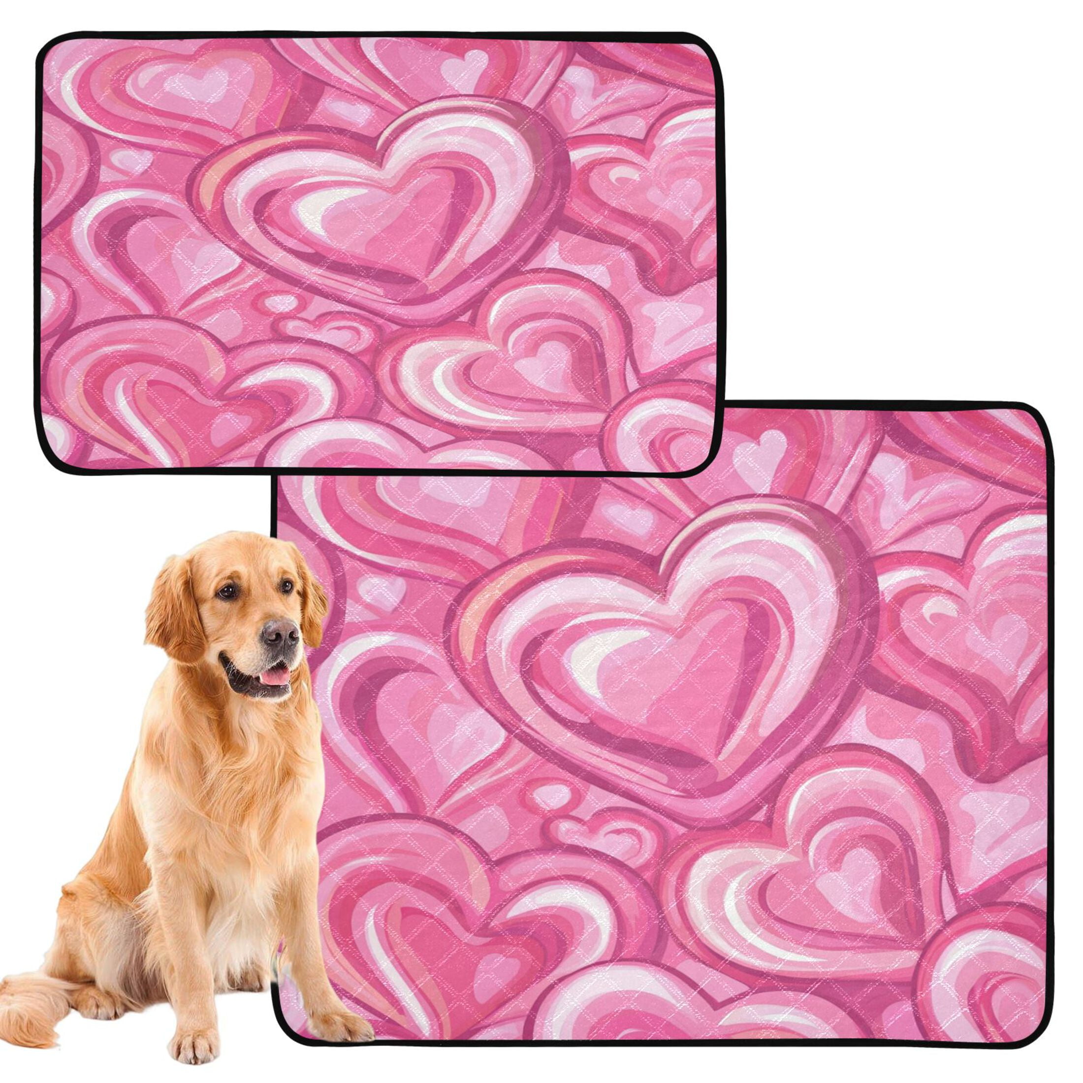 Washable Pet Pee Pads with Super Absorbent Reusable Training Pads for Dogs & Cats Pattern with Pink Hearts