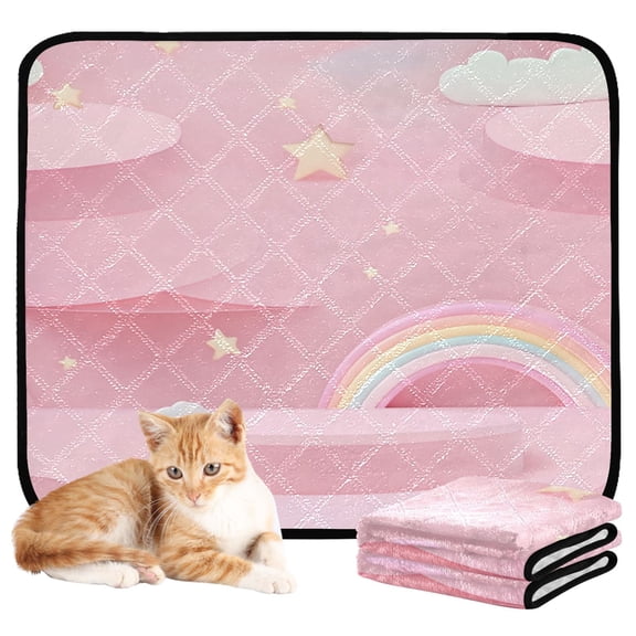Washable Pet Pee Pads with Super Absorbent Reusable Training Pads for Dogs & Cats Pink Background Rainbow