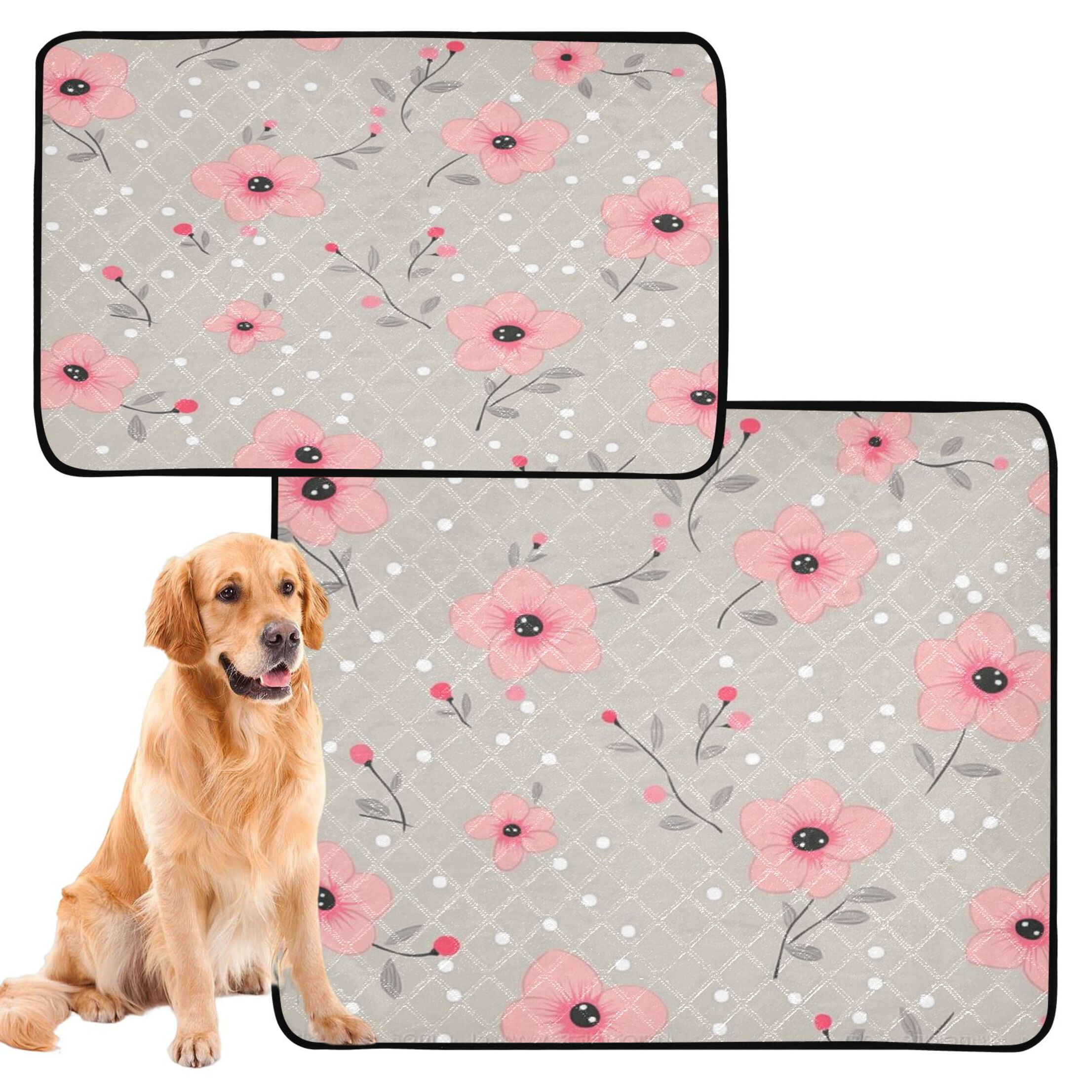 Washable Pet Pee Pads with Super Absorbent Reusable Training Pads for Dogs & Cats Pink Flowers Seamless Pattern
