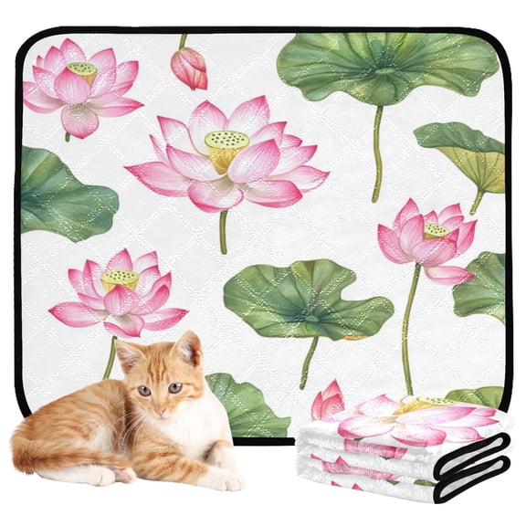 Washable Pet Pee Pads with Super Absorbent Reusable Training Pads for Dogs & Cats Pink Lotus Flowers