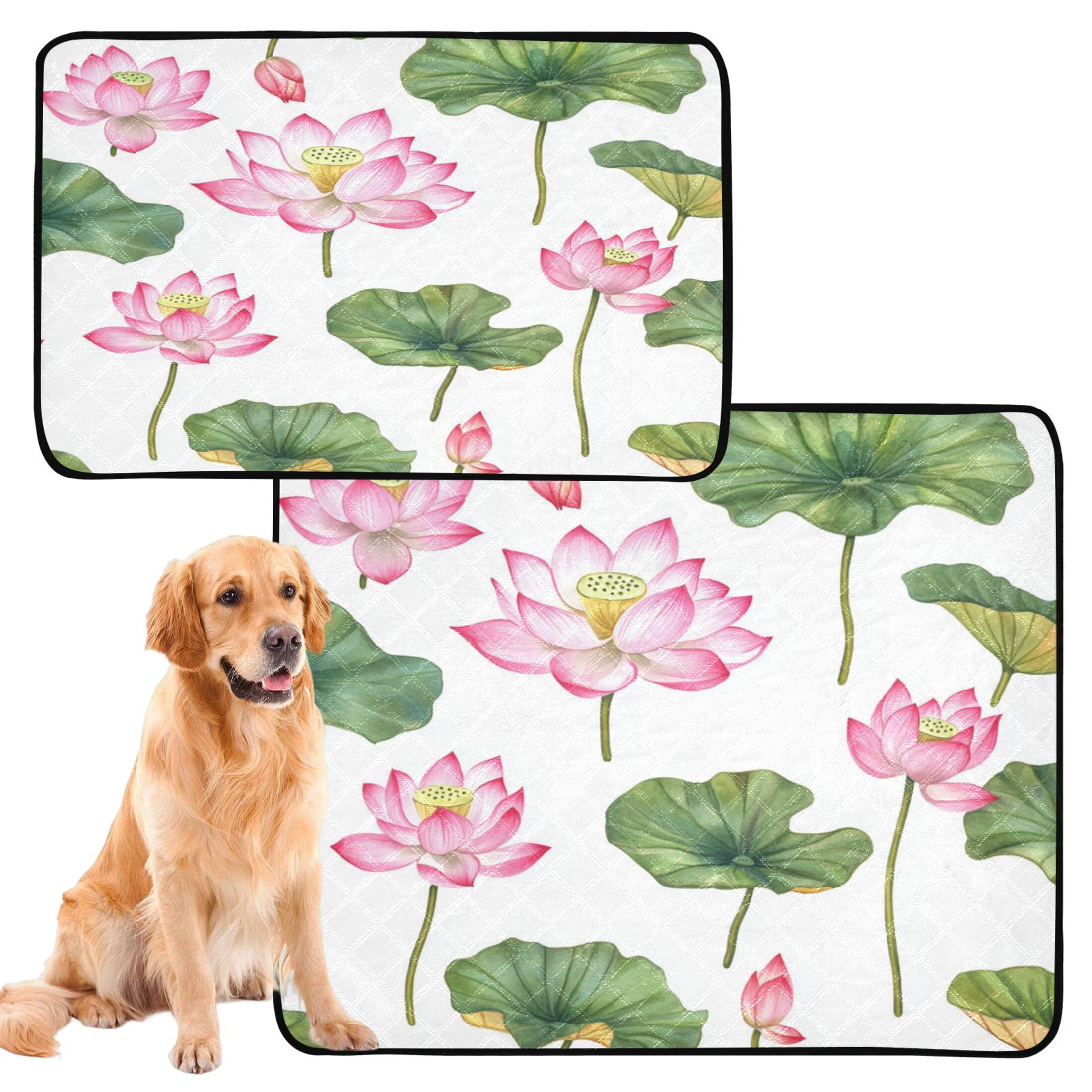 Washable Pet Pee Pads with Super Absorbent Reusable Training Pads for Dogs & Cats Pink Lotus Flowers