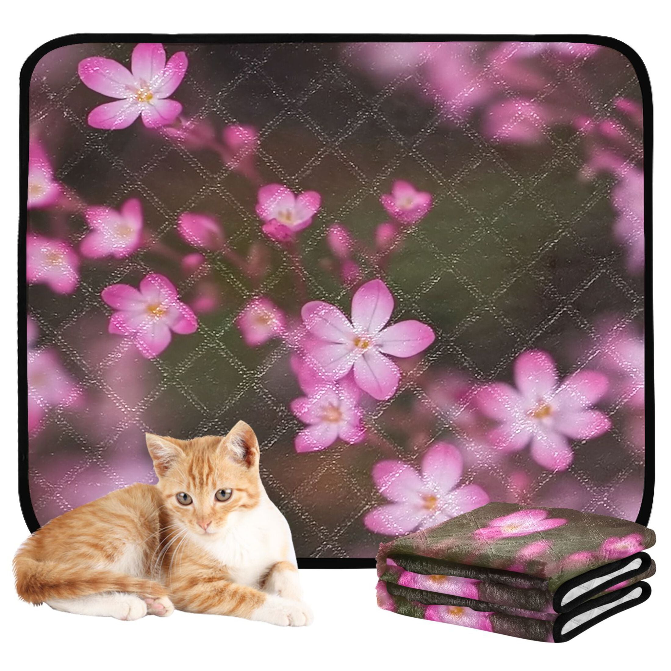 Washable Pet Pee Pads with Super Absorbent Reusable Training Pads for Dogs & Cats Pink Miniature Flowers