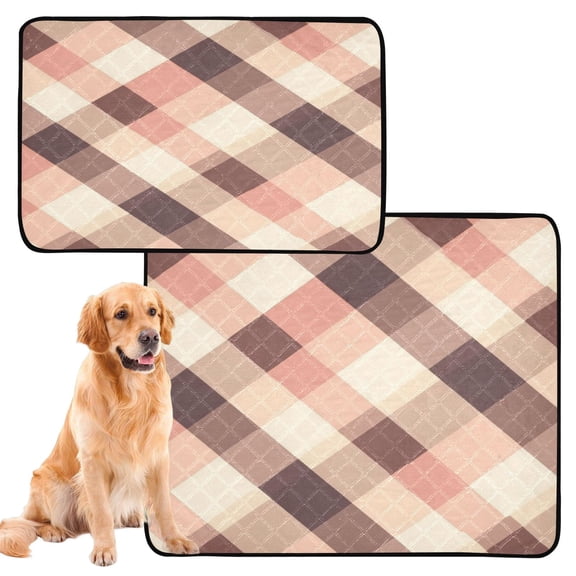 Washable Pet Pee Pads with Super Absorbent Reusable Training Pads for Dogs & Cats Pink and Dark Beige Plaid