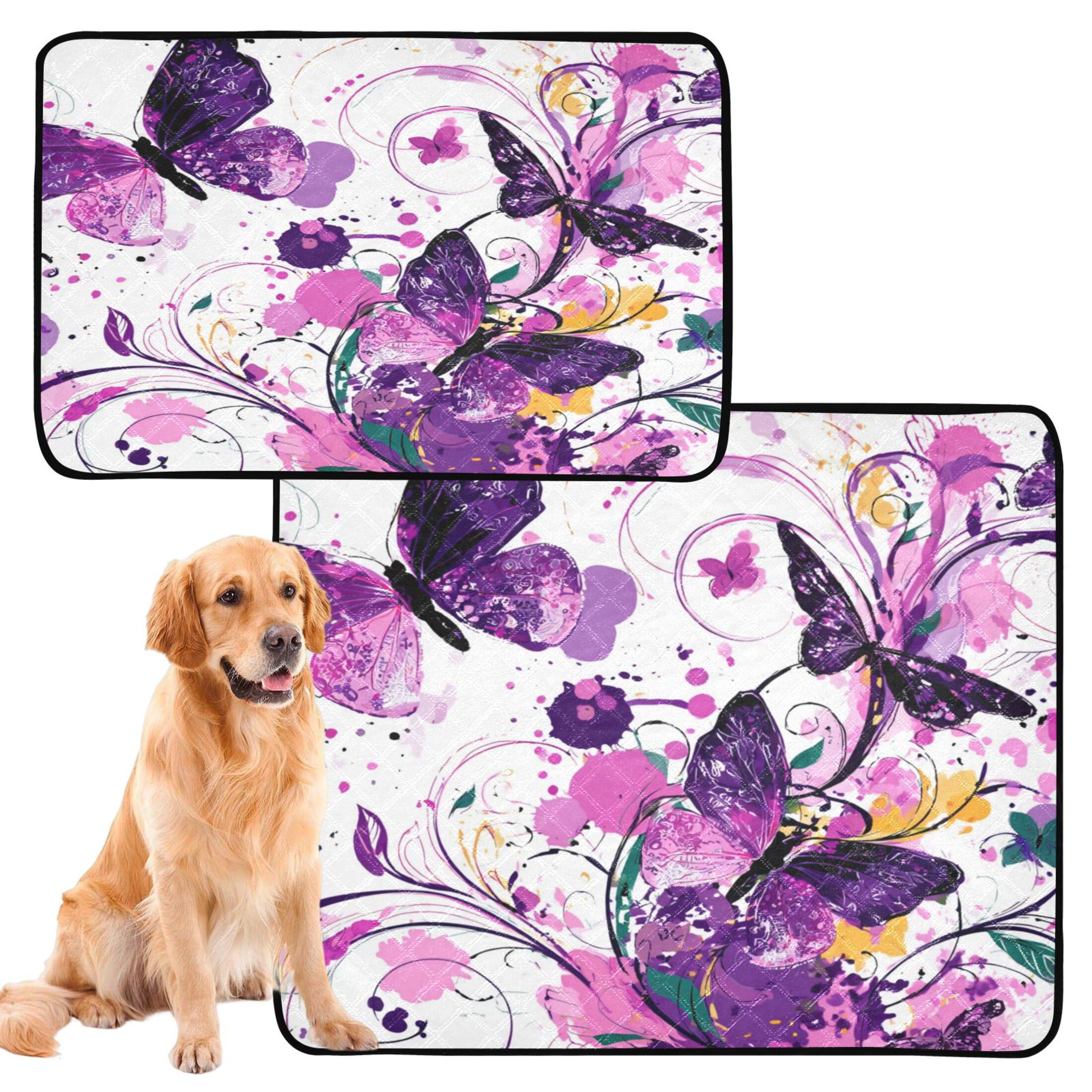 Washable Pet Pee Pads with Super Absorbent Reusable Training Pads for Dogs & Cats Purple Butterfly
