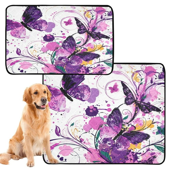 Washable Pet Pee Pads with Super Absorbent Reusable Training Pads for Dogs & Cats Purple Butterfly