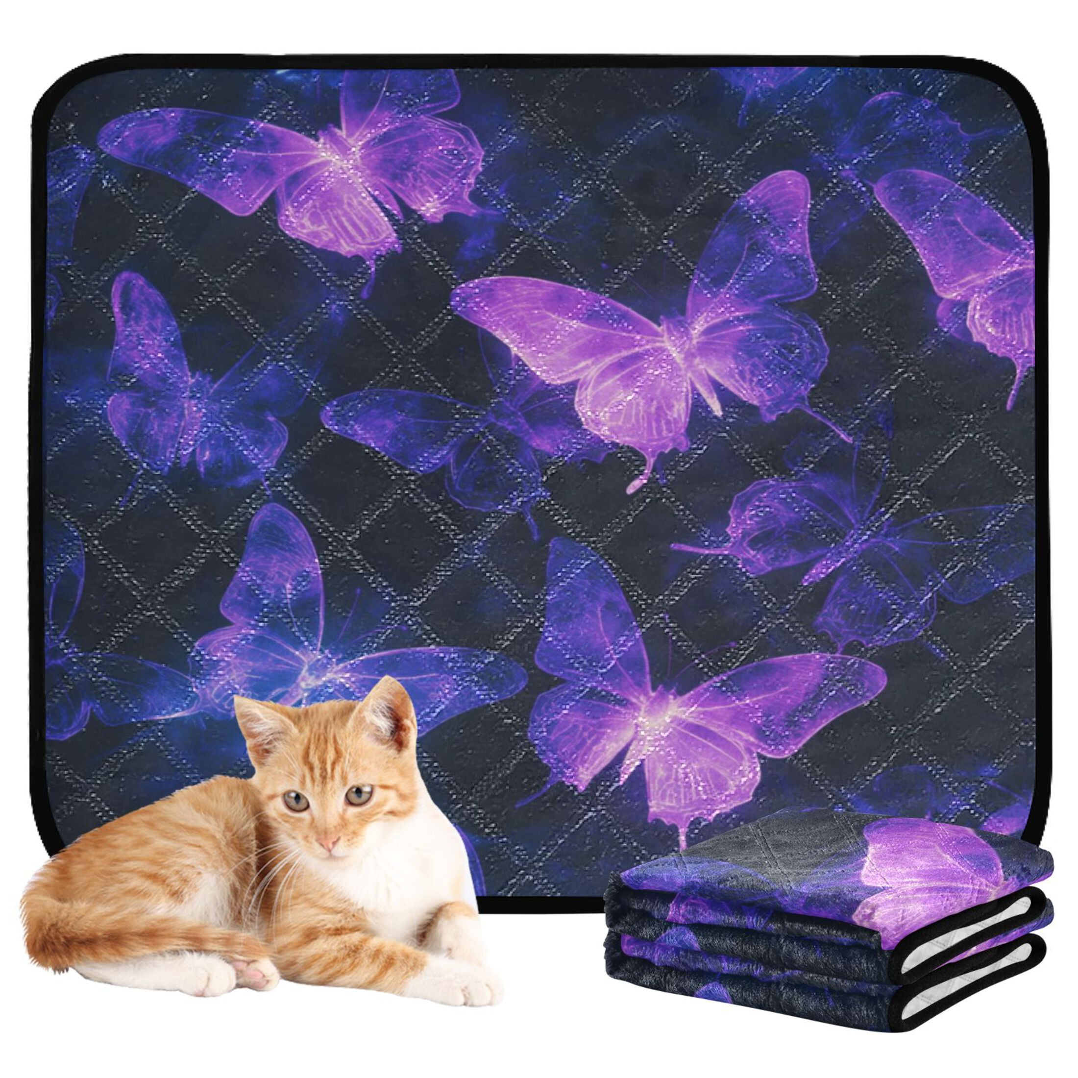 Washable Pet Pee Pads with Super Absorbent Reusable Training Pads for Dogs & Cats Purple Glowing Butterflies