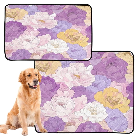 Washable Pet Pee Pads with Super Absorbent Reusable Training Pads for Dogs & Cats Purple and Yellow Peonies