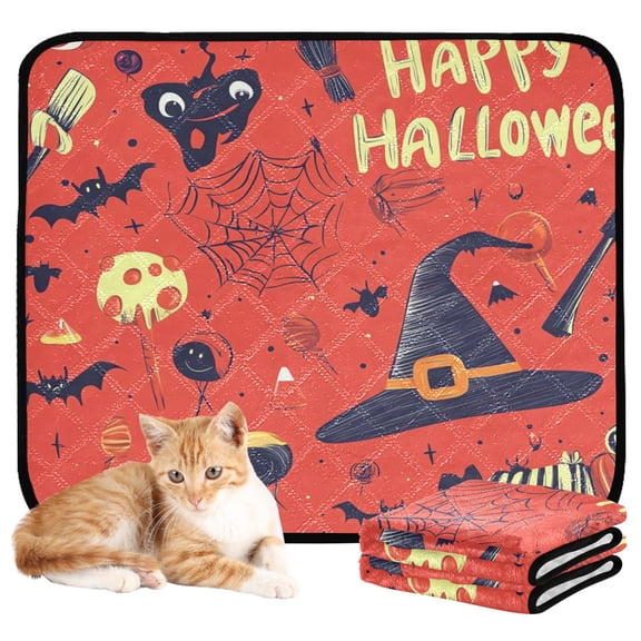Washable Pet Pee Pads with Super Absorbent Reusable Training Pads for Dogs & Cats Red Cute Halloween Many Icons