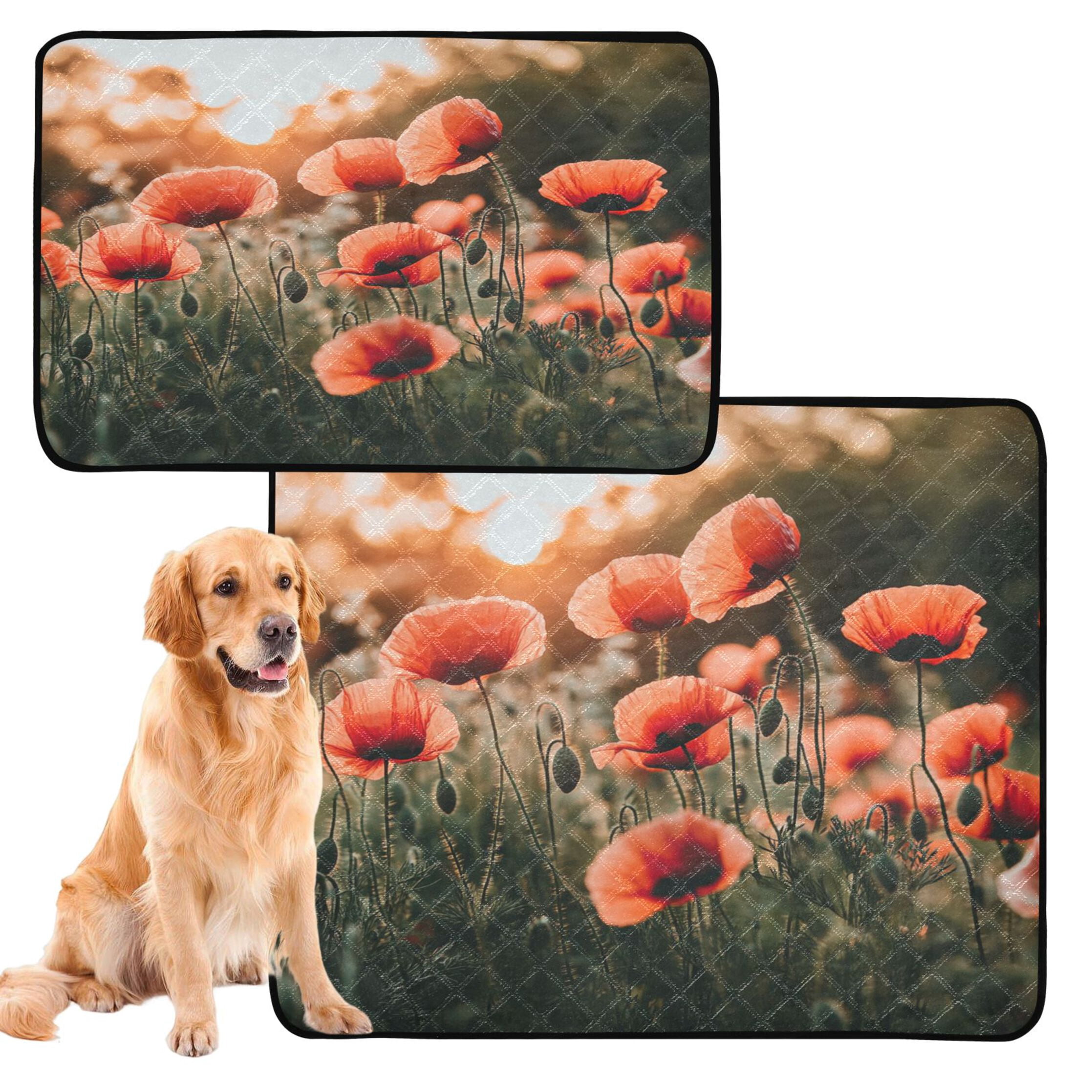 Washable Pet Pee Pads with Super Absorbent Reusable Training Pads for Dogs & Cats Red Flower Field
