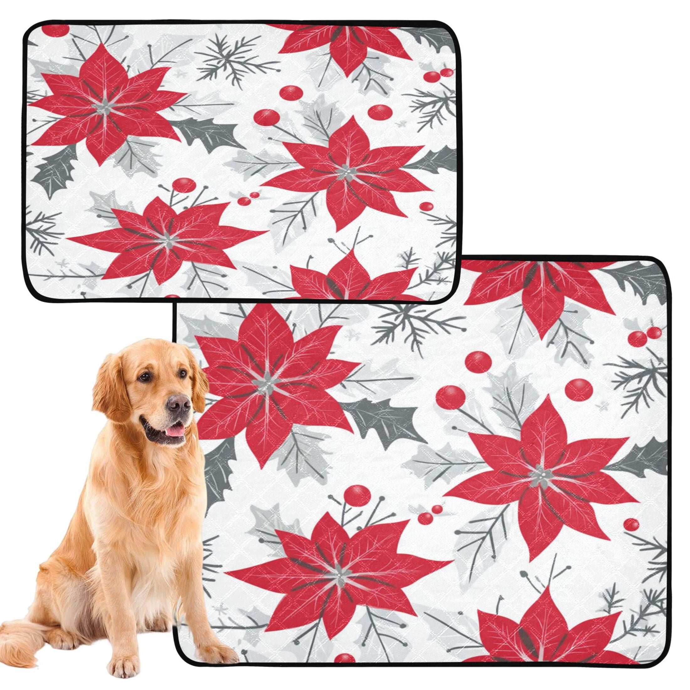 Washable Pet Pee Pads with Super Absorbent Reusable Training Pads for Dogs & Cats Red Poinsettia Pattern