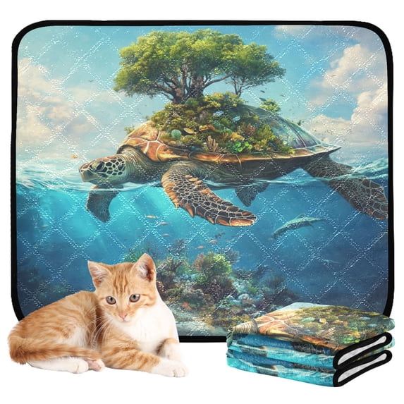 Washable Pet Pee Pads with Super Absorbent Reusable Training Pads for Dogs & Cats Sea Turtle Carrying Island
