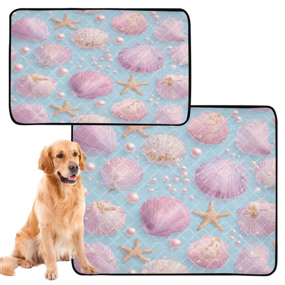 Washable Pet Pee Pads with Super Absorbent Reusable Training Pads for Dogs & Cats Seashells and Pearls Pattern
