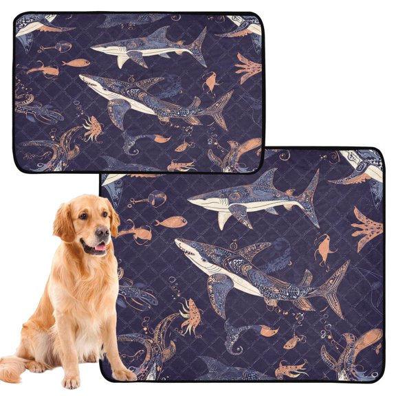 Washable Pet Pee Pads with Super Absorbent Reusable Training Pads for Dogs & Cats Sharks and Fish Pattern