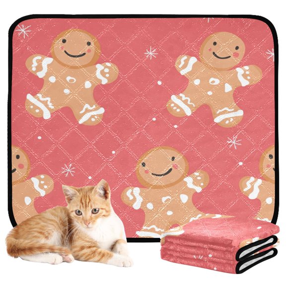 Washable Pet Pee Pads with Super Absorbent Reusable Training Pads for Dogs & Cats Smiling Gingerbread People