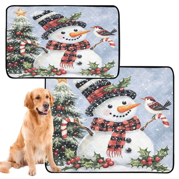 Washable Pet Pee Pads with Super Absorbent Reusable Training Pads for Dogs & Cats Smiling Snowman